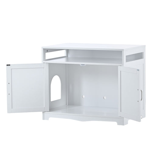 Hidden Cat Litter Box Furniture with Storage Bench , Wooden Pet House