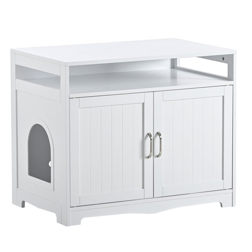 Hidden Cat Litter Box Furniture with Storage Bench , Wooden Pet House