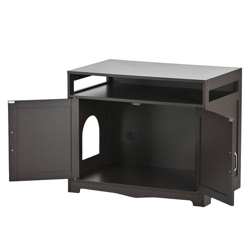 Hidden Cat Litter Box Furniture with Storage Bench , Wooden Pet House