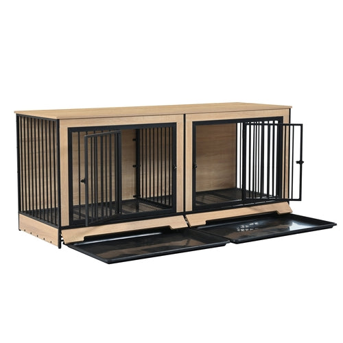 XL Double Dog Crate Furniture – Wooden Dog Kennel with Two