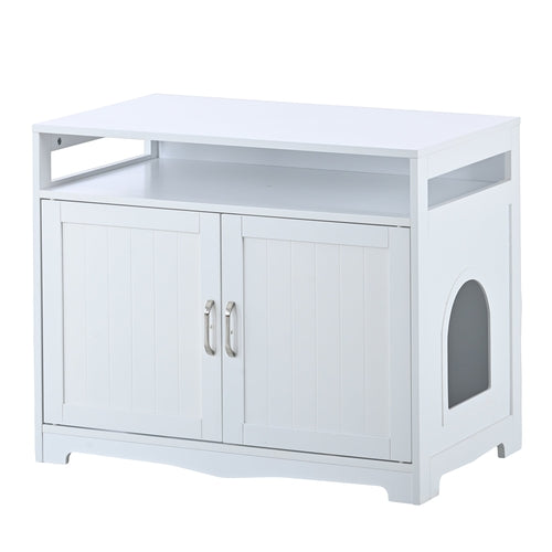 Hidden Cat Litter Box Furniture with Storage Bench , Wooden Pet House
